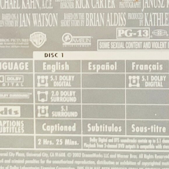 Artificial Intelligence DVD 2 Disc Special Addition Full Frame Regions ALL PG-13 - Picture 4 of 4